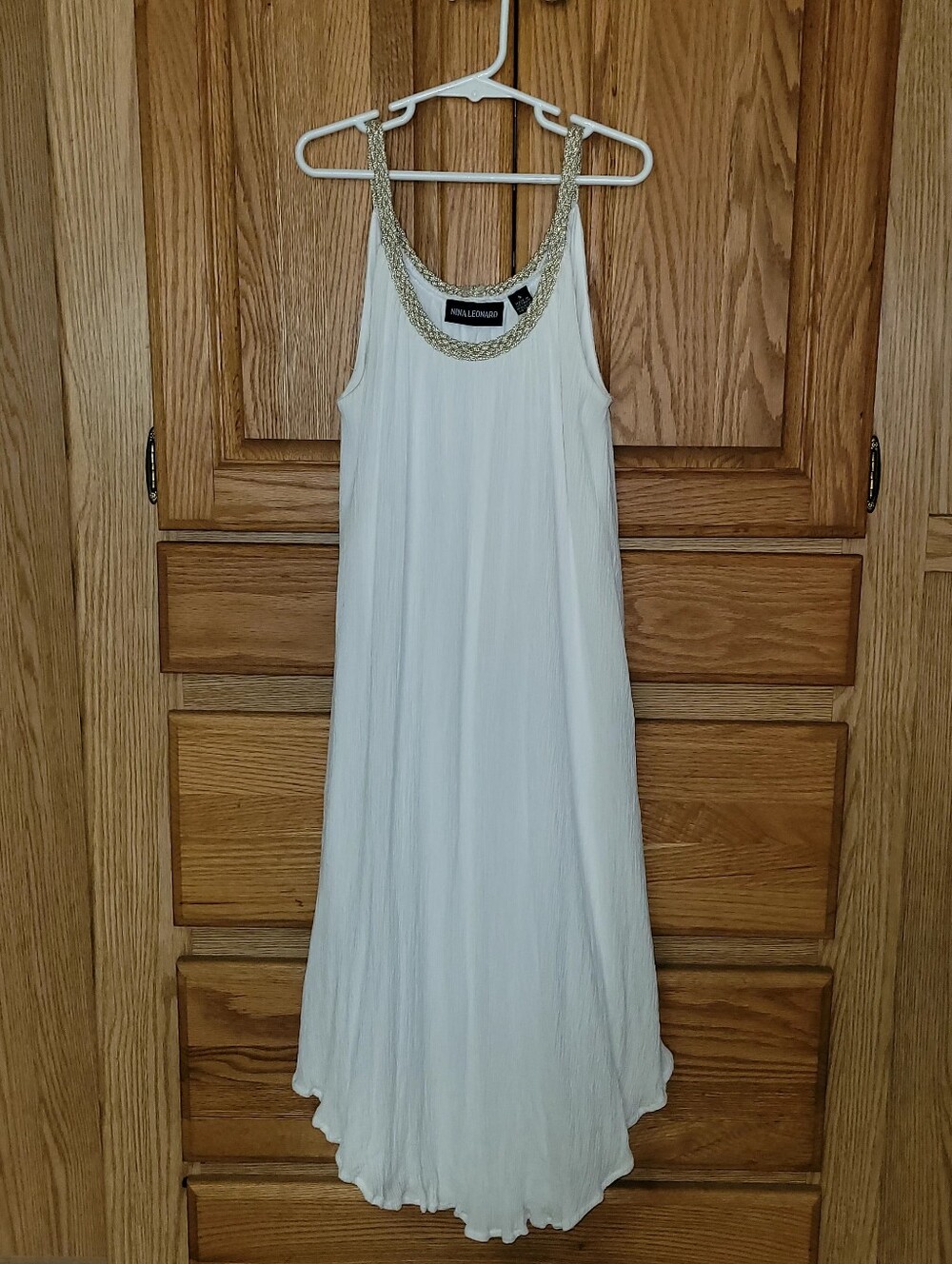 Nina Leonard White Grecian-Inspired Dress, Size S